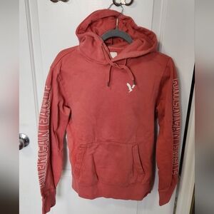 American Eagle Outfitters Unisex Coral-Red Pullover Hoodie Sz Xs